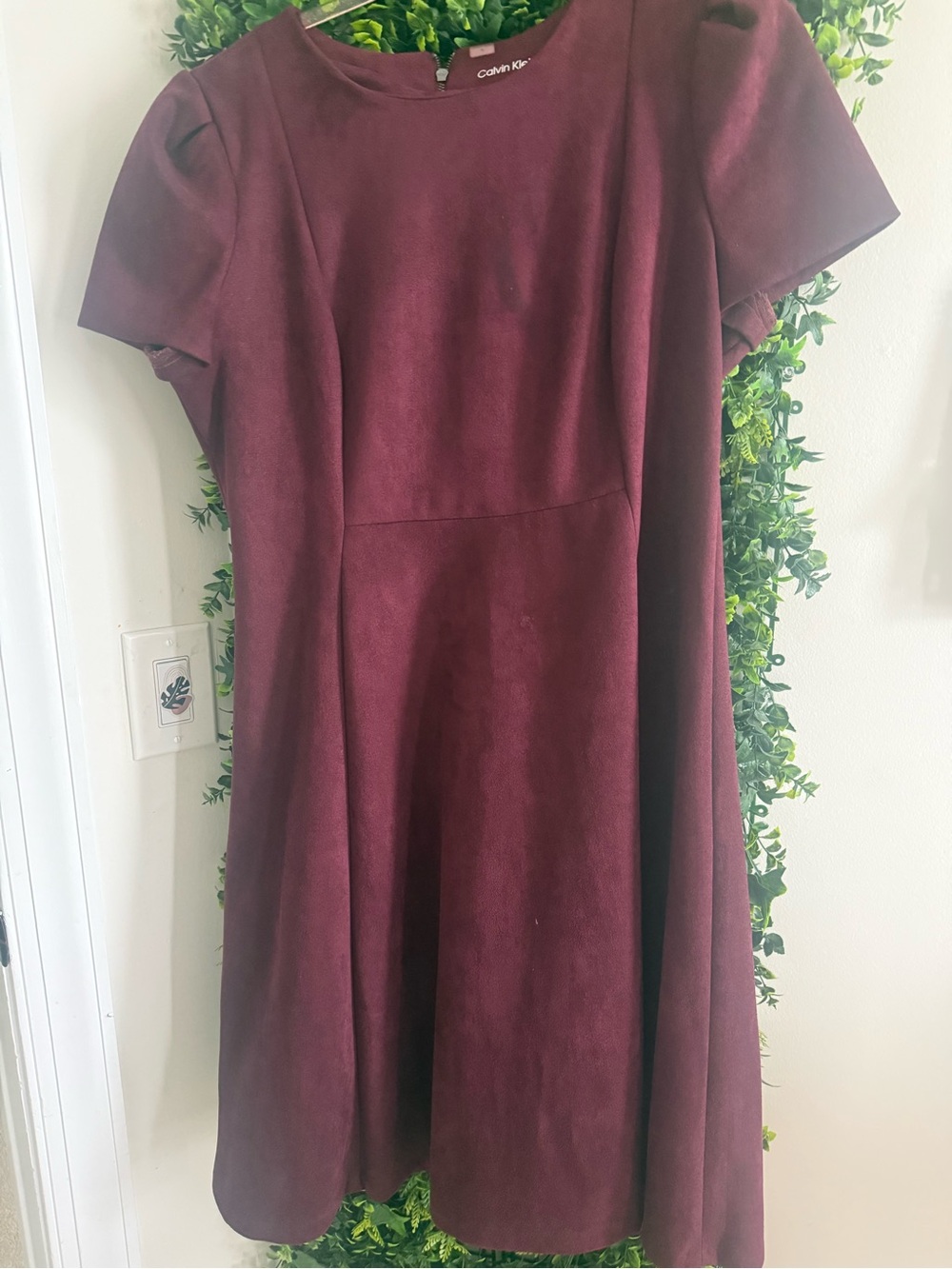 Calvin Klein Wine Short-Sleeve A-Line Midi Dress